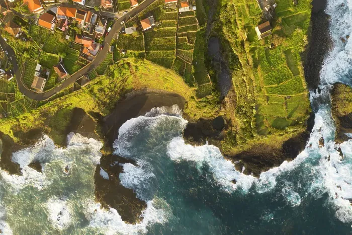 Framed Print : Aerial view of the coast of Seixal during a spring sunrise, Madeira, Portugal Framed Print : Aerial view of the coast of Seixal during a spring sunrise, Madeira, Portugal