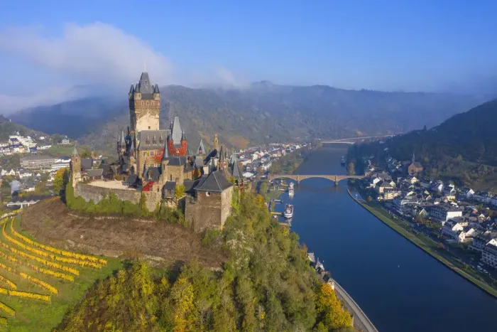 Framed Print : Aerial view on Cochem castle, Cochem, Mosel valley, Rhineland-Palatinate, Germany Framed Print : Aerial view on Cochem castle, Cochem, Mosel valley, Rhineland-Palatinate, Germany