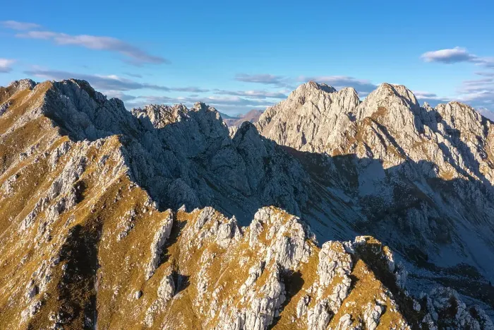 Framed Print : Aerial view of the Corna di San Fermo and Cima Moren, part of Pizzo Camino, at sunset. Borno, Valcamonica, brescia district, Lombardy, Italy