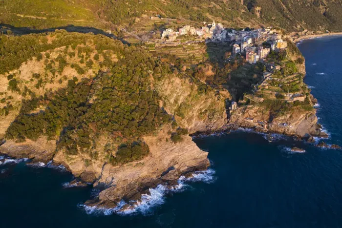 Framed Print : aerial view of Corniglia in winter day, municipality of Vernazza, Cinque Terre, La