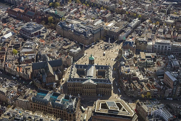 Aerial view of Dam Square and the Old City Centre Amsterdam, Netherlands