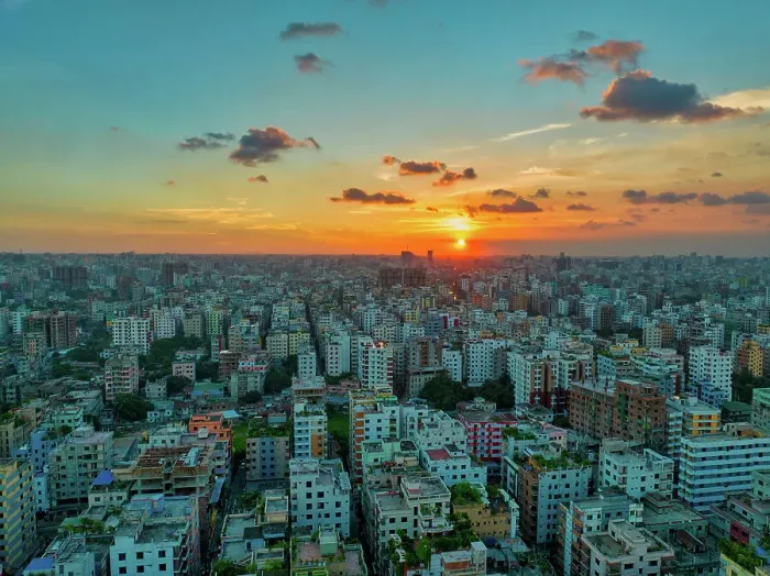 Framed Print : Aerial view of Dhaka City with residential area at sunset, Dhaka, Bangladesh Framed Print : Aerial view of Dhaka City with residential area at sunset, Dhaka, Bangladesh