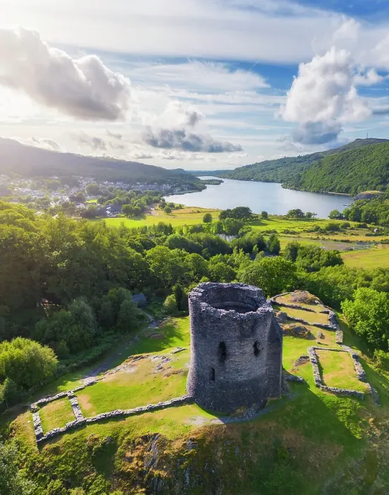 Framed Print : Aerial view of Dolbadarn Castle and Llyn Peris during summer, Gwynedd, Snowdonia National Park, Wales, United Kingdom Framed Print : Aerial view of Dolbadarn Castle and Llyn Peris during summer, Gwynedd, Snowdonia National Park, Wales, United Kingdom