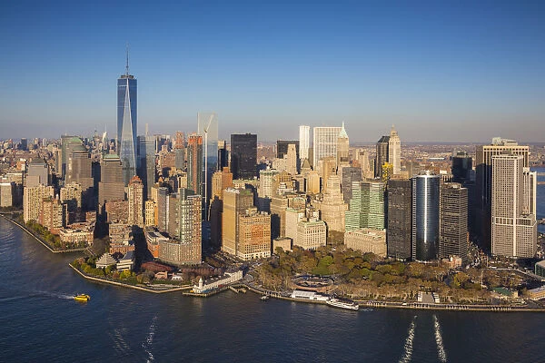 Aerial view over Downtown Manhattan, New York City, USA