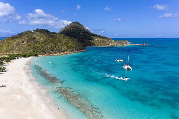 Aerial view by drone of Hermitage Bay and Pearns Point, Antigua, Antigua and Barbuda