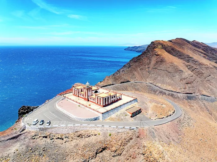 Framed Print : Aerial view of Entallada lighthouse on majestic cliffs overlooking the ocean, Tuineje, Fuerteventura, Canary Islands, Spain Framed Print : Aerial view of Entallada lighthouse on majestic cliffs overlooking the ocean, Tuineje, Fuerteventura, Canary Islands, Spain