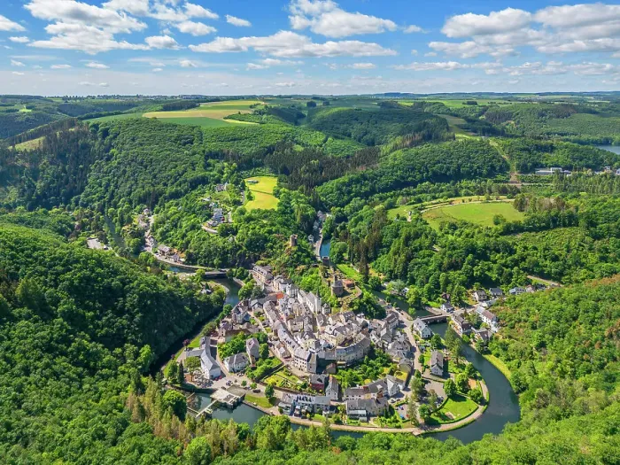 Framed Print : Aerial view at Esch-sur-Sure, canton Wiltz, Diekirch, Luxembourg Framed Print : Aerial view at Esch-sur-Sure, canton Wiltz, Diekirch, Luxembourg