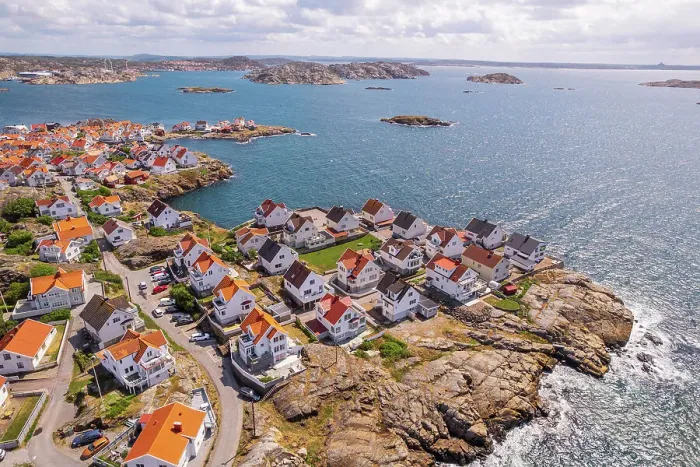 Framed Print : Aerial view of the fishing village of Kladesholmen, Tjorn municipality, Vastra Gotaland, West Sweden, Sweden Framed Print : Aerial view of the fishing village of Kladesholmen, Tjorn municipality, Vastra Gotaland, West Sweden, Sweden
