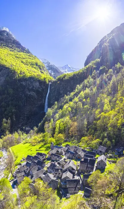 Framed Print : Aerial view of Foroglio, Val Bavona, Canton of Ticino, Switzerland, Europe Framed Print : Aerial view of Foroglio, Val Bavona, Canton of Ticino, Switzerland, Europe
