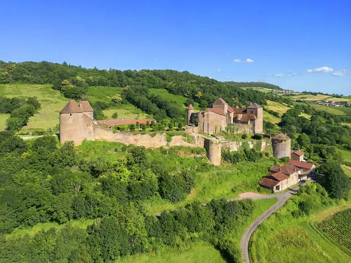 Framed Print : Aerial view at Forteresse de Berze-le-Chatel near Cluny, Maconnais, Saone-et-Loire, Bourgogne-Franche-Comte, Burgundy, France Framed Print : Aerial view at Forteresse de Berze-le-Chatel near Cluny, Maconnais, Saone-et-Loire, Bourgogne-Franche-Comte, Burgundy, France