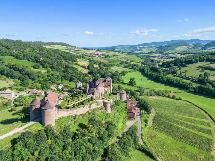 Framed Print : Aerial view at Forteresse de Berze-le-Chatel near Cluny, Maconnais, Saone-et-Loire, Bourgogne-Franche-Comte, Burgundy, France Framed Print : Aerial view at Forteresse de Berze-le-Chatel near Cluny, Maconnais, Saone-et-Loire, Bourgogne-Franche-Comte, Burgundy, France