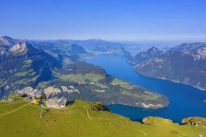 Framed Print : Aerial view on Fronalpstock and Lake Lucerne in the morning, Morschach, canton Schwyz Framed Print : Aerial view on Fronalpstock and Lake Lucerne in the morning, Morschach, canton Schwyz