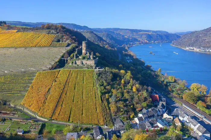 Framed Print : Aerial view at the Furstenberg castle, Oberdiebach, Rhine valley, Rhineland-Palatinate, Germany