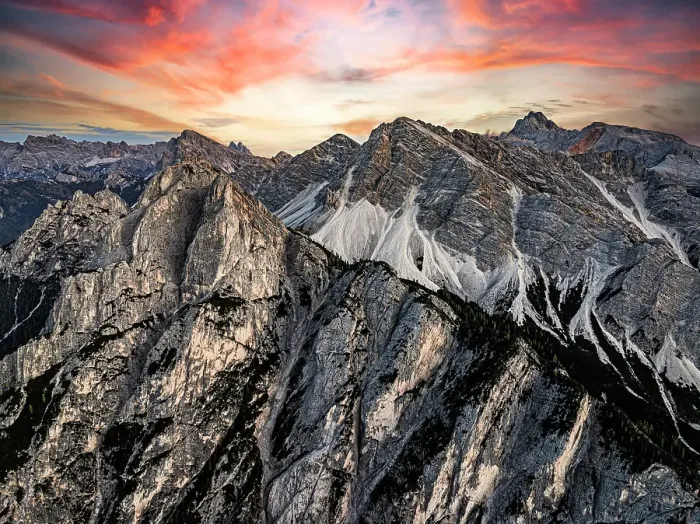 Framed Print : Aerial view of Gametzalpenkopf and Croda Rossa D'Ampezzo peaks under a scenic sunset sky, Braies, Dolomites, South Tyrol, Italy Framed Print : Aerial view of Gametzalpenkopf and Croda Rossa D'Ampezzo peaks under a scenic sunset sky, Braies, Dolomites, South Tyrol, Italy