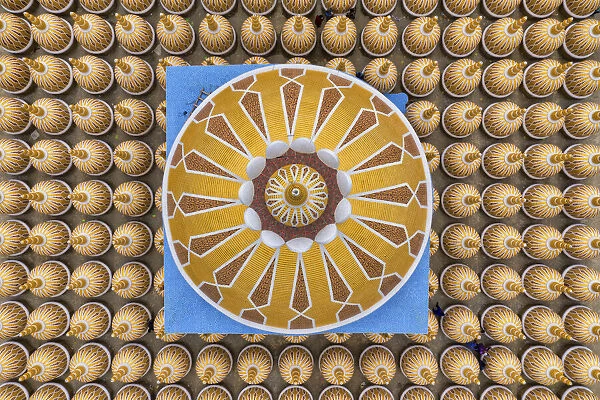 Aerial view of the geometric pattern from 201 Gombuj Masjid islamic mosque along Jhinai