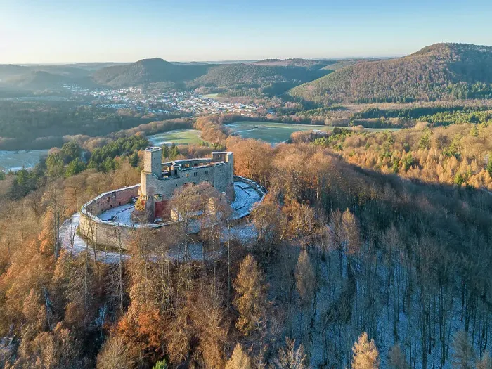 Framed Print : Aerial view at Grafenstein castle, Merzalben, Palatinate forest, Rhineland-Palatinate, Germany Framed Print : Aerial view at Grafenstein castle, Merzalben, Palatinate forest, Rhineland-Palatinate, Germany