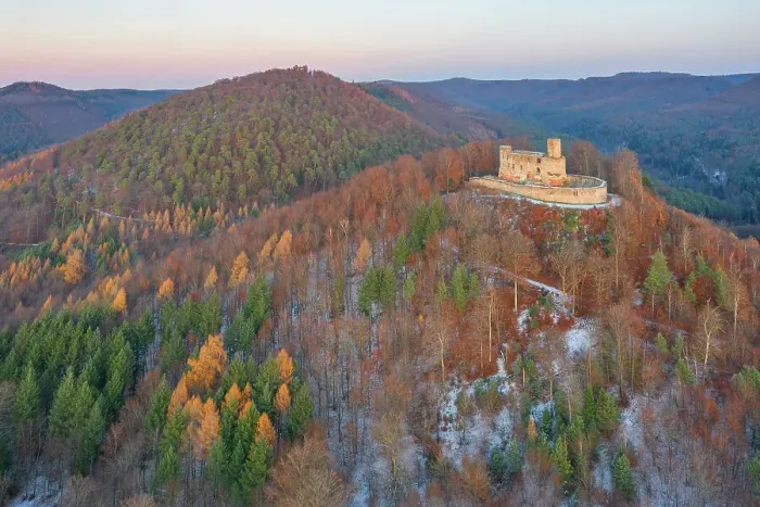 Framed Print : Aerial view at Grafenstein castle, Merzalben, Palatinate forest, Rhineland-Palatinate, Germany Framed Print : Aerial view at Grafenstein castle, Merzalben, Palatinate forest, Rhineland-Palatinate, Germany