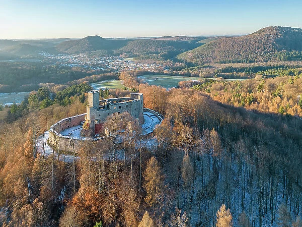 Aerial view at Grafenstein castle, Merzalben, Palatinate forest, Rhineland-Palatinate, Germany
