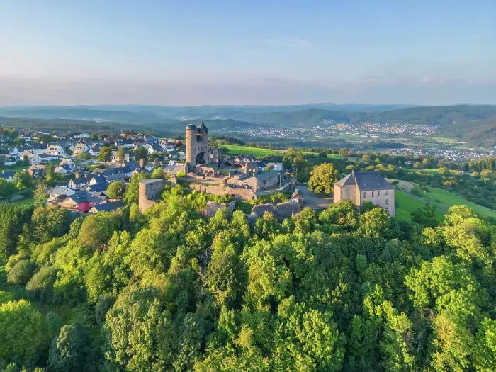 Framed Print : Aerial view at Greifenstein castle, Glockenmuseum, Lahn-Dill-Kreis, Lahn, Westerwald, Hesse, Germay Framed Print : Aerial view at Greifenstein castle, Glockenmuseum, Lahn-Dill-Kreis, Lahn, Westerwald, Hesse, Germay