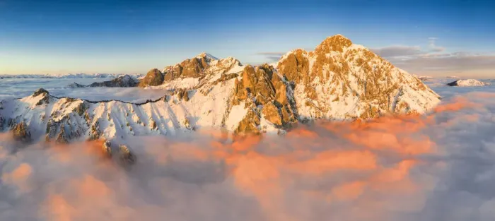Framed Print : Aerial view of Grigne group at sunset on a foggy day, Lecco province, Lombardy, Italy Framed Print : Aerial view of Grigne group at sunset on a foggy day, Lecco province, Lombardy, Italy