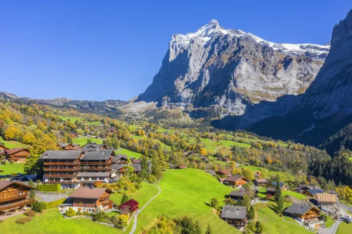 Framed Print : Aerial view on Grindelwald and Wetterhorn, Berner Oberland, Switzerland