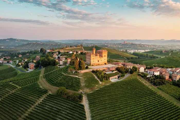 Framed Print : Aerial view of Grinzane Cavour village at sunrise. Langhe region, Cuneo province, Piedmont, Italy Framed Print : Aerial view of Grinzane Cavour village at sunrise. Langhe region, Cuneo province, Piedmont, Italy