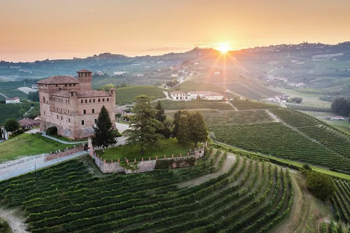 Framed Print : Aerial view of Grinzane Cavour village at sunrise. Langhe region, Cuneo province, Piedmont, Italy Framed Print : Aerial view of Grinzane Cavour village at sunrise. Langhe region, Cuneo province, Piedmont, Italy