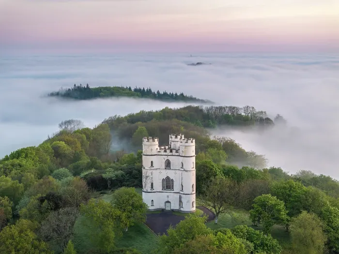 Framed Print : Aerial view of Haldon Belvedere (Lawrence Castle) folly at dawn, Devon, England Framed Print : Aerial view of Haldon Belvedere (Lawrence Castle) folly at dawn, Devon, England