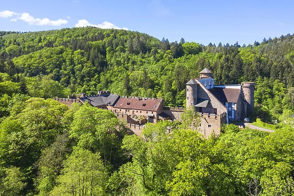 Aerial view on the Hamm castle, Prum valley, Eifel, Rhineland-Palatinate, Germany