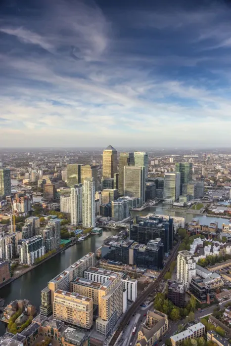 Framed Print : Aerial view from helicopter, Canary Wharf, London, England