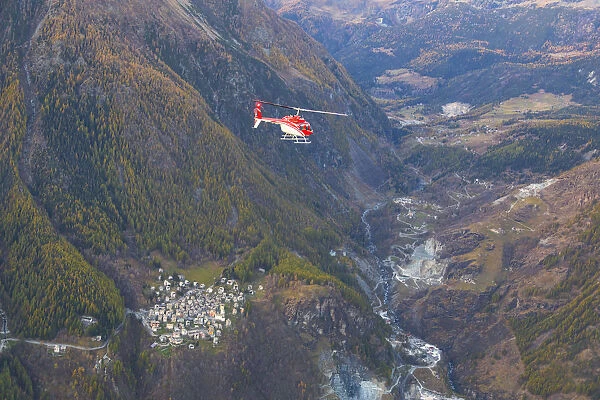 Aerial view of helicopter in flight on Primolo, Valmalenco, Valtellina, Lombardy