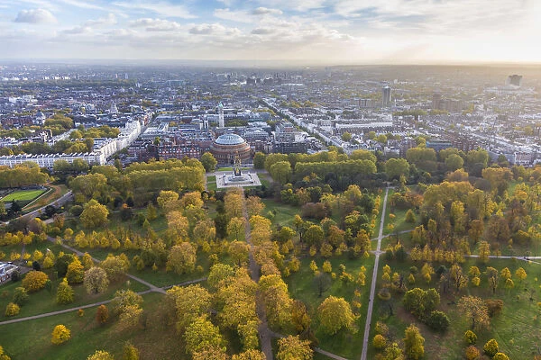 Aerial view from helicopter, Hyde Park, London, England