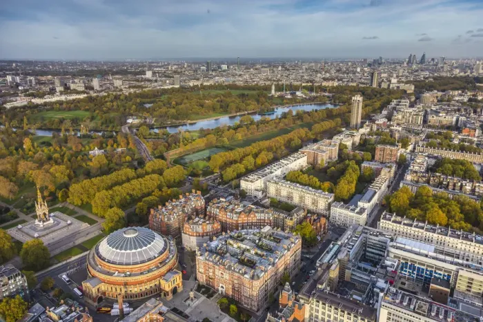 Framed Print : Aerial view from helicopter, Royal Albert Hall & Hyde Park, London, England
