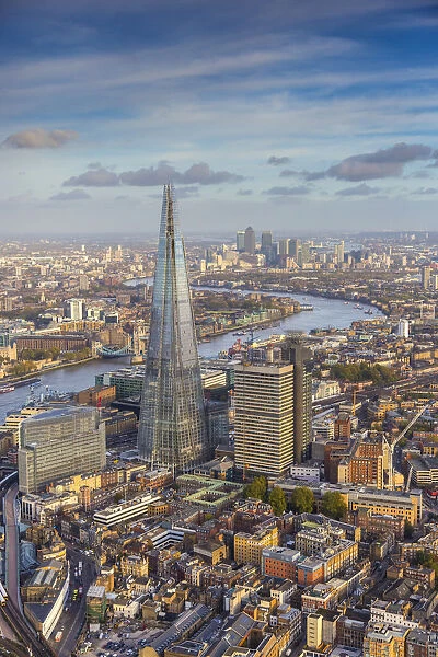 Aerial view from helicopter, The Shard, London, England