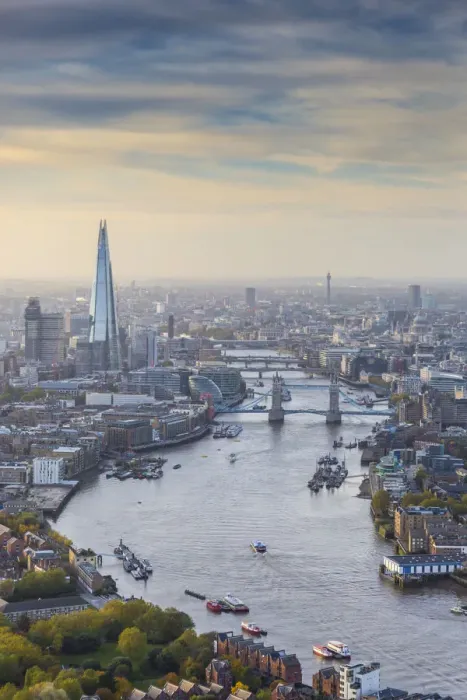 Framed Print : Aerial view from helicopter, The Shard, River Thames and the City of London, London Framed Print : Aerial view from helicopter, The Shard, River Thames and the City of London, London