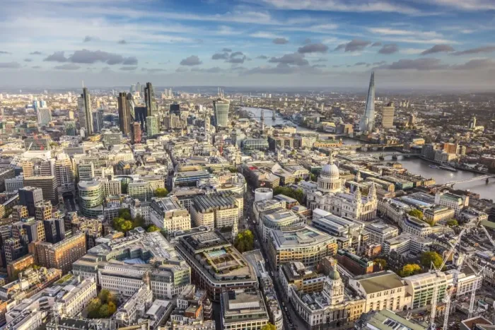 Framed Print : Aerial view from helicopter, St. Pauls and City of London, London, England Framed Print : Aerial view from helicopter, St. Pauls and City of London, London, England