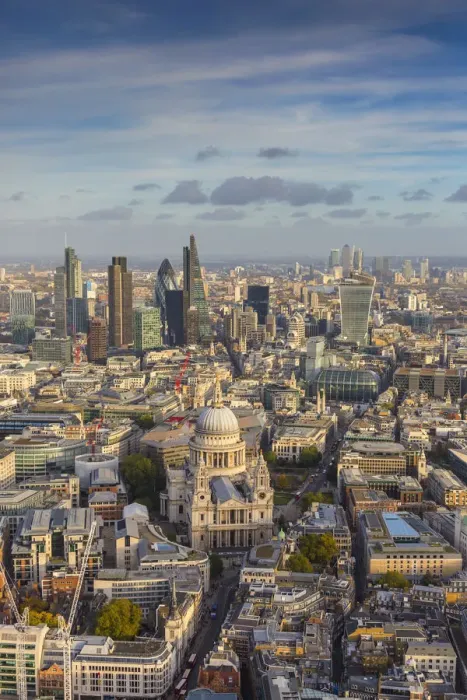 Framed Print : Aerial view from helicopter, St. Pauls and City of London, London, England