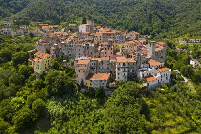 Framed Print : Aerial view of the historic centre of Ameglia, La Spezia province, Liguri, Italy, Europe Framed Print : Aerial view of the historic centre of Ameglia, La Spezia province, Liguri, Italy, Europe