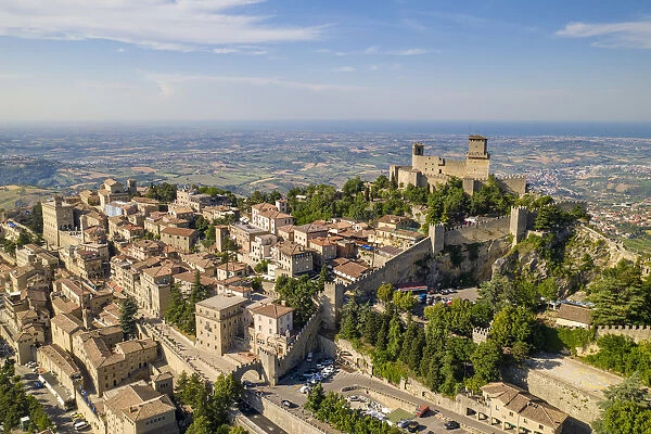 Aerial view of the historic centre San Marino, San Marino, Italy
