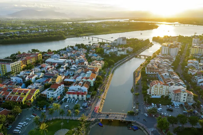 Framed Print : Aerial view of Hoi An at sunset, Hoi An, Central Vietnam, Asia