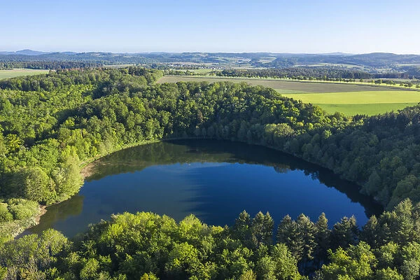 Aerial view on Holzmaar, Gillenfeld, Eifel, Rhineland-Palatinate, Germany