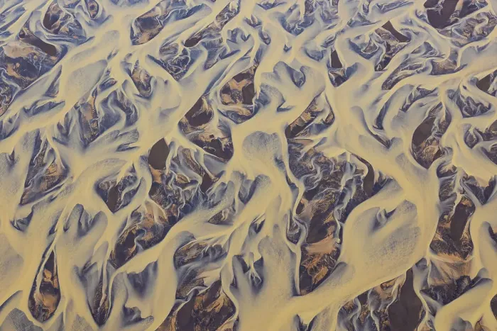 Framed Print : Aerial view of icelandic river during a summer day, Southern Iceland