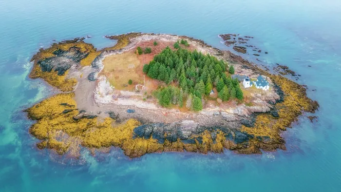 Framed Print : Aerial view of Indian Island, Maine, USA Framed Print : Aerial view of Indian Island, Maine, USA
