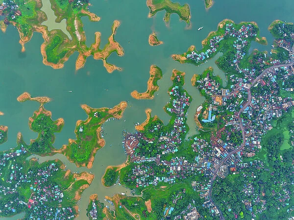 Aerial view of islands in Kaptai Lake in Rangamati District of Chittagong Division in Bangladesh