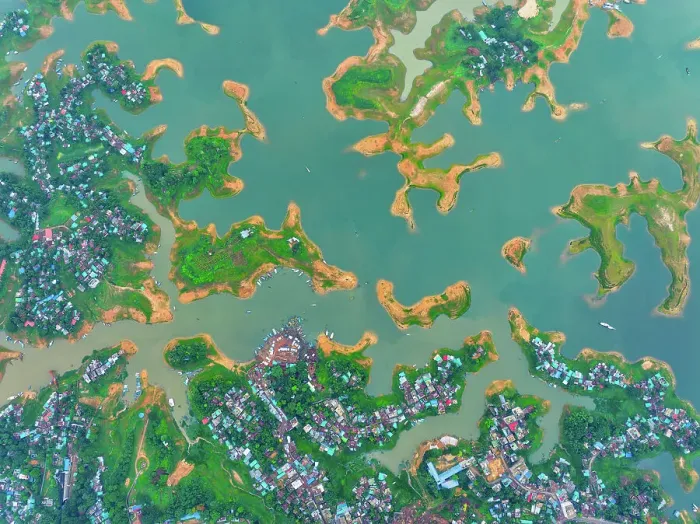 Framed Print : Aerial view of islands in Kaptai Lake in Rangamati District of Chittagong Division in Bangladesh Framed Print : Aerial view of islands in Kaptai Lake in Rangamati District of Chittagong Division in Bangladesh