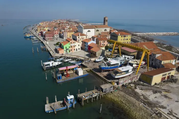 Framed Print : Aerial view of Isola di Pellestrina, Venice, Veneto, Italy, Europe