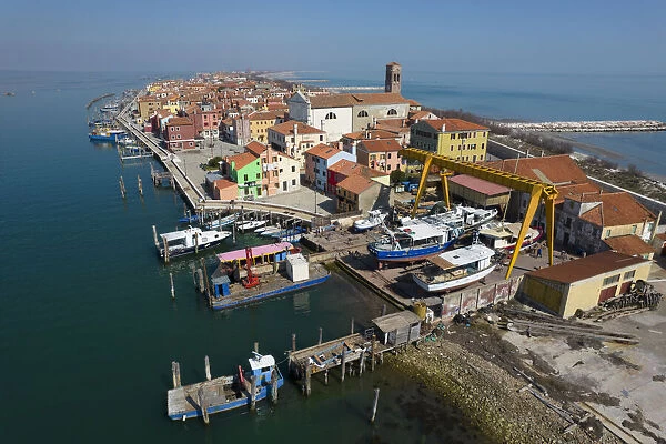 Aerial view of Isola di Pellestrina, Venice, Veneto, Italy, Europe