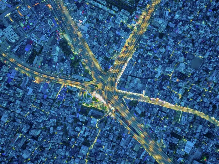 Framed Print : Aerial view of Jatrabari Gulistan Flyover junction road at night in Jatrabari Thana district in Dhaka city, Bangladesh Framed Print : Aerial view of Jatrabari Gulistan Flyover junction road at night in Jatrabari Thana district in Dhaka city, Bangladesh