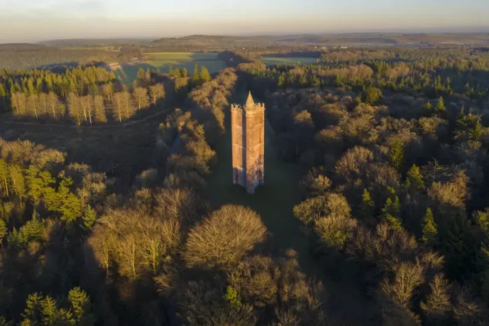 Framed Print : Aerial view of King Alfreds Tower near Stourhead, Somerset, England. Winter (January) 2022 Framed Print : Aerial view of King Alfreds Tower near Stourhead, Somerset, England. Winter (January) 2022