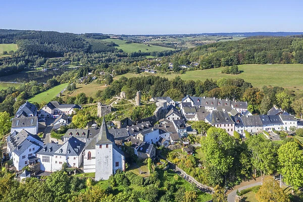 Aerial view on Kronenburg, Eifel, North Rhine Westphalia, Germany